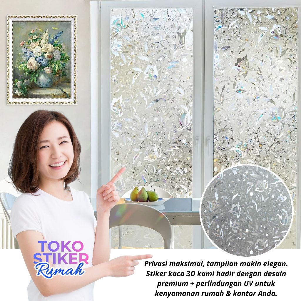 Sticker Kaca Jendela 60Cm*200Cm Aesthetic,Stiker Pintu Kamar Mandi ,Sticker Kaca Jendela Rumah 3D