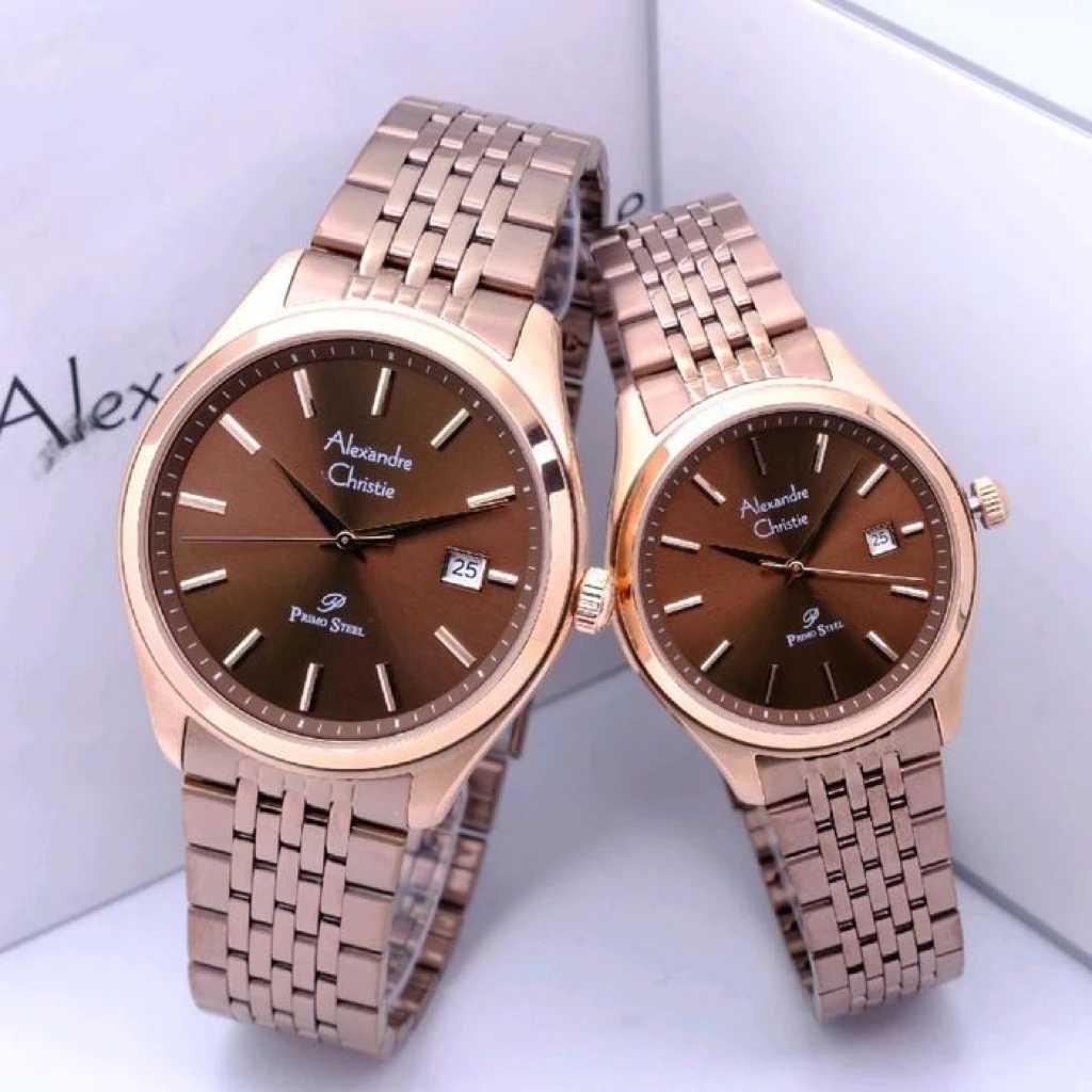 ORIGINAL JAM TANGAN COUPLE ALEXANDRE CHRISTIE RANTAI STAINLESS STEEL ANGKA ARAB AC T3 MS2
