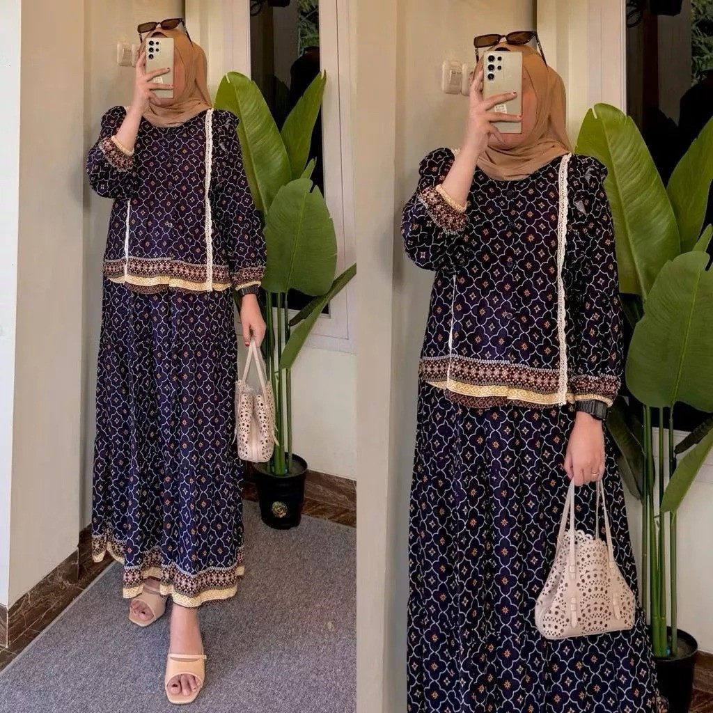 ZAHWA Zayna set rok kombinasi renda rayon // setelan rok rayon // setelan wanita // one set motif ra