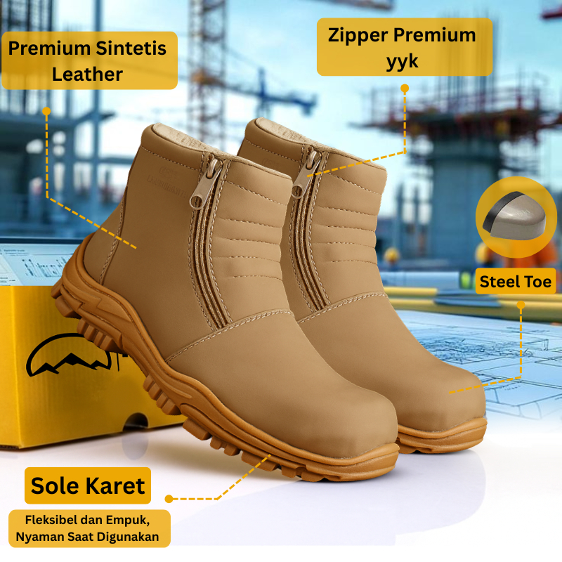 Sepatu Boots Sleting Pria Safety Ujung Besi Simple Tanpa Tali Original Shoes Outdoor - Strut