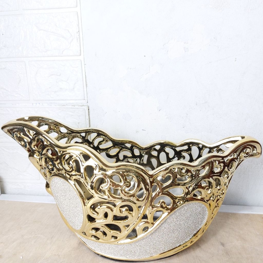 Wadah keranjang basket tempat buah keramik gold