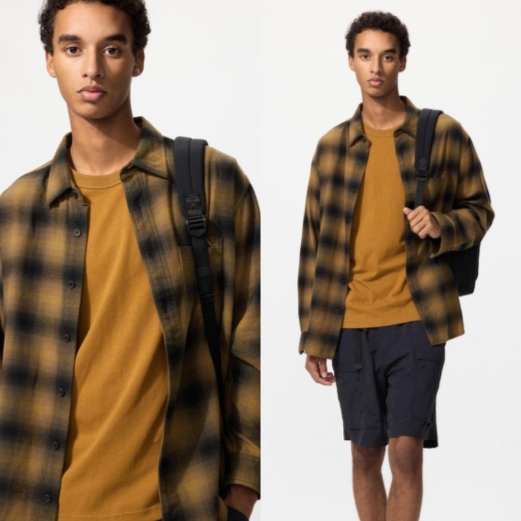 UNIQLO KEMEJA FLANNEL KOTAK 47 KUNING BARU ASLI ORIGINAL