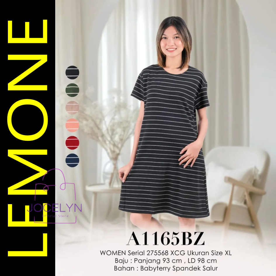 LEMONE BabyTerry Spandek 1165BZ Size XL Mini Dress Santai Daster Babydoll Lengan Pendek motif salur 
