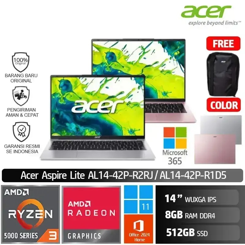 Acer Aspire Lite AL14 42P R1D5 Ryzen 3 5300U 8GB 512GB Win11 OH24 M365