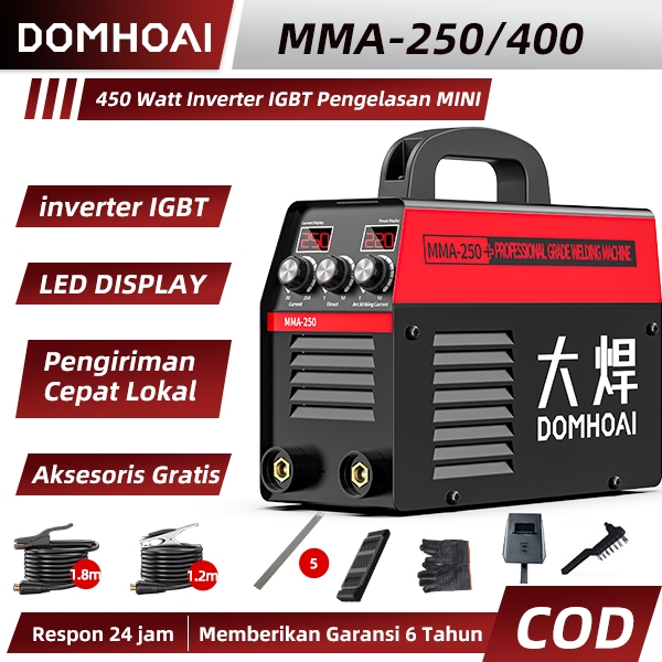 Domhoai Mesin Las MMA IGBT 450W Portabel Gratis Set Mesin Las Inverter Alat Las Pengelasan Logam Las