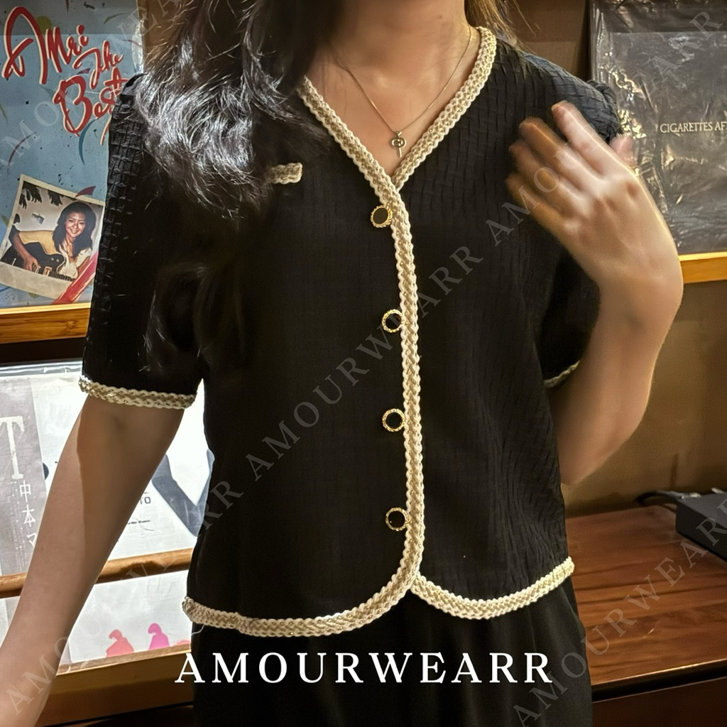 Amourwearr - Short sleeve tweed top | Atasan wanita | cardigan