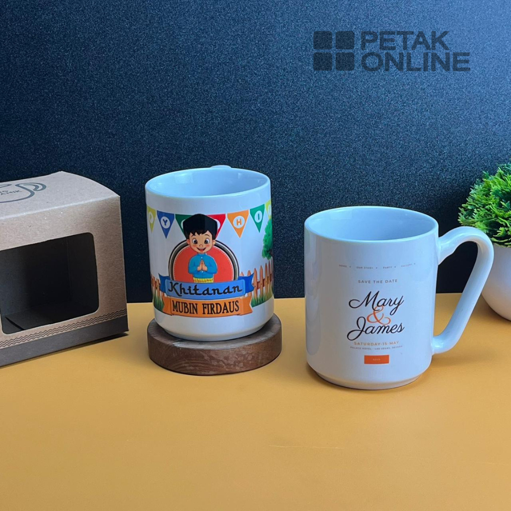 SABLON CUSTOM GAMBAR Gelas MUG Lokal Coating || Plus Kemasan Box Kraft