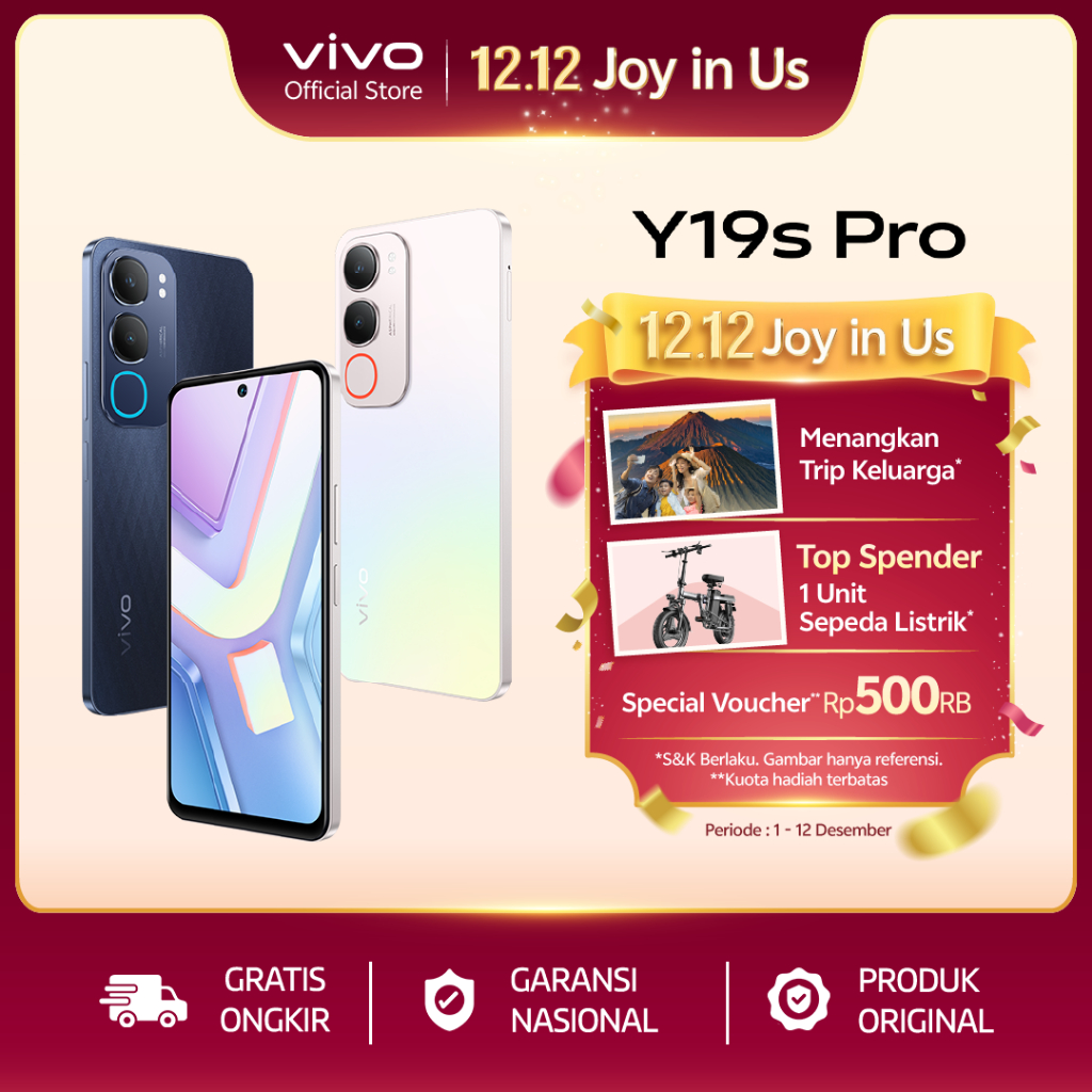vivo Y19s Pro - 6000mAh + 44W FlashCharge, Tahan Banting Ekstrem, Tahan Hujan IP64, Dual Stereo Spea
