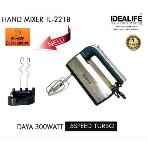 Idealife Hand Mixer Multi Speed Idealife IL-221B / IL 221B / IL221B Dilengkapi 5 Speed Turbo