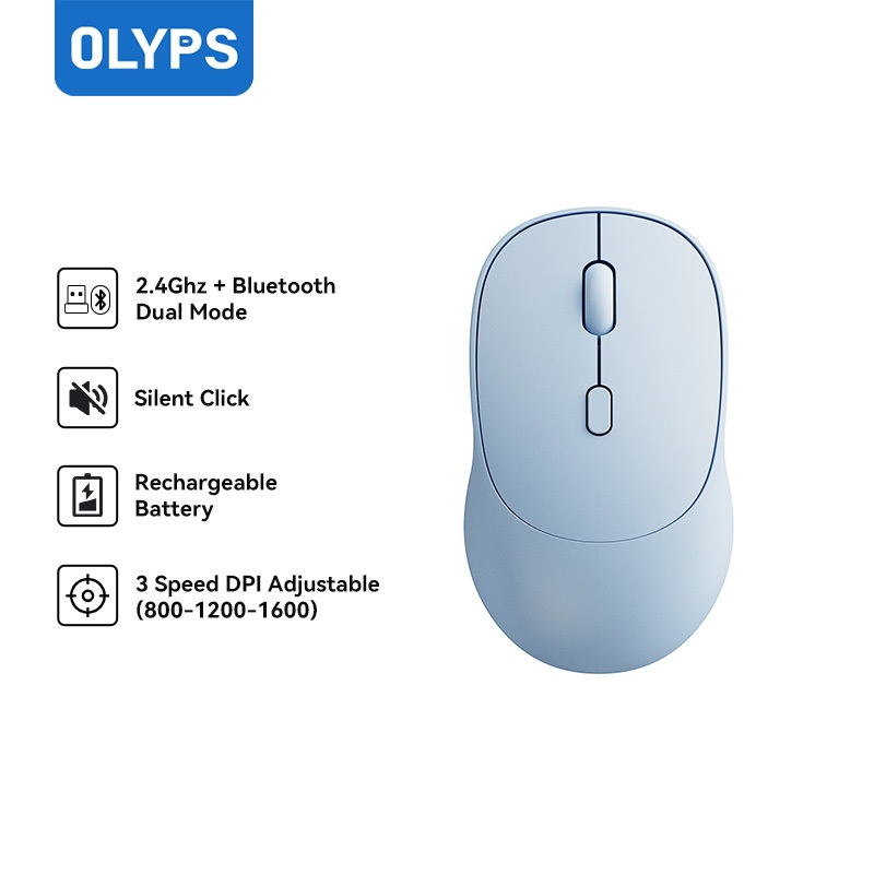 OLYPS Mouse Wireless Bluetooth Silent Click Mini Rechargeable Mouse Laptop Tanpa Kabel 1600DPI