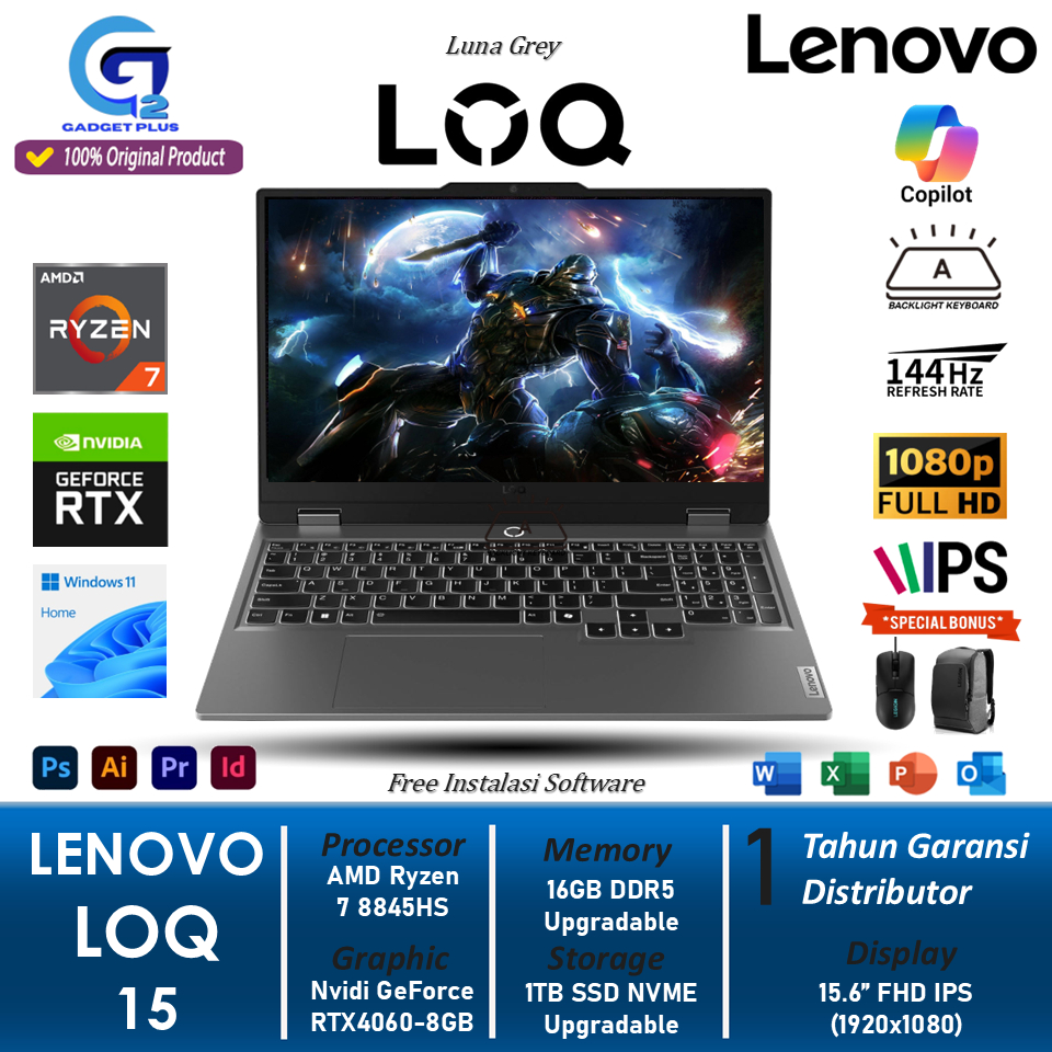 Laptop Gaming Lenovo LOQ AMD Ryzen 7 8845HS RAM 32GB DDR5 1TB SSD RTX4060 FHD IPS Win11Home