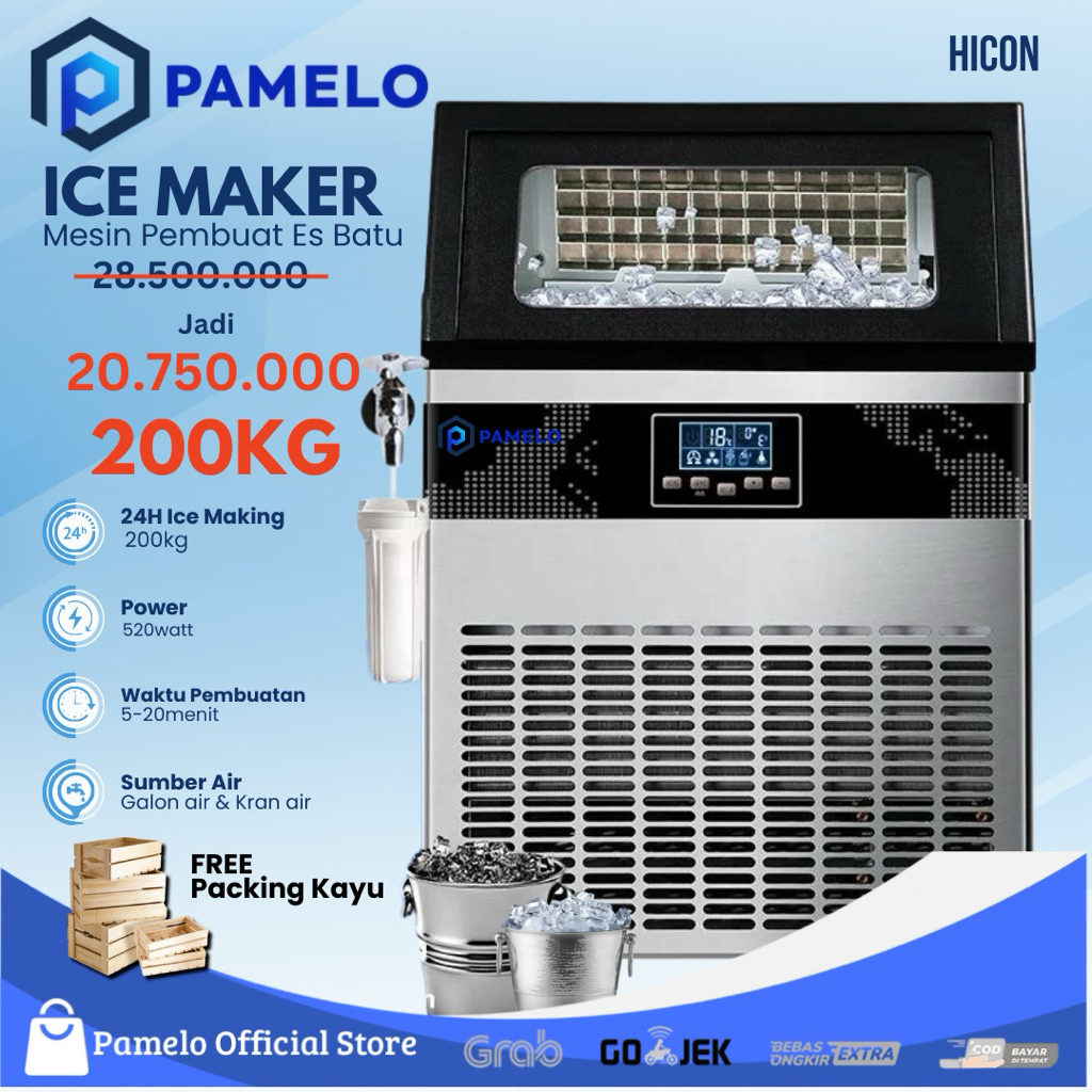 Mesin Pembuat Es Batu Kristal 200kg/24Jam Ice Cube Maker Machine 80-200kg perhari