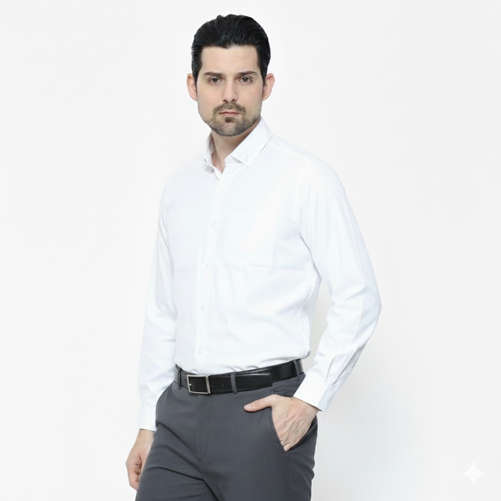 Schoeller Kemeja Formal Pria Slim Fit Polos Putih – Kerah Button Down – JOFFRIN-MLNS – S–XXXL