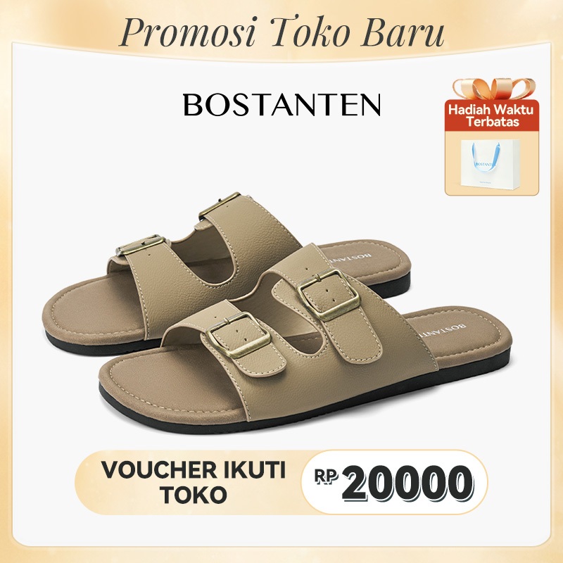 [LuxChoco Nuts Sandal] BOSTANTEN Sandal Flat Sepatu Wanita Setengah Terbuka Sol Karet Anti Slip Serb