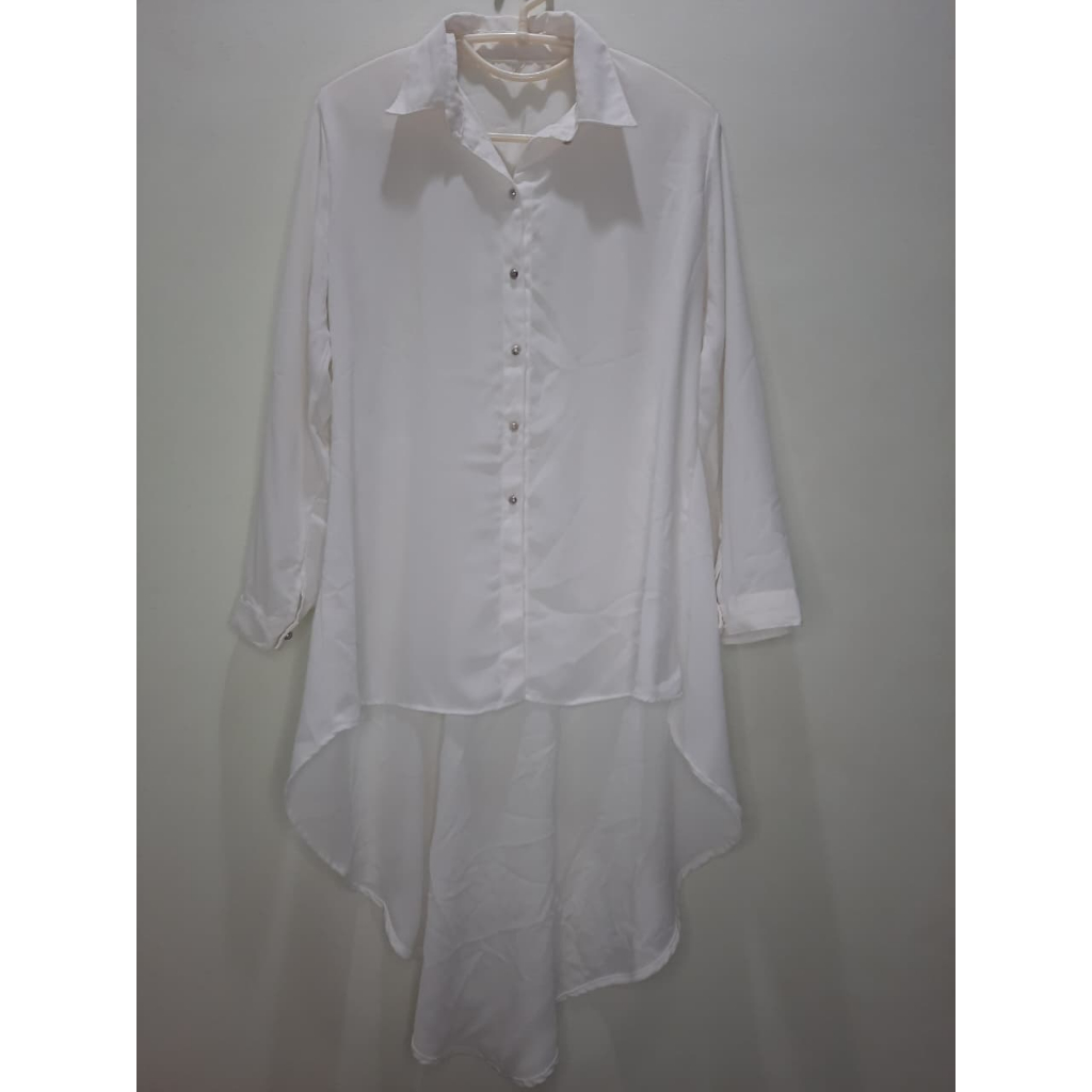 Tunik long button putih tunik putih tunik putih panjang tunik preloved