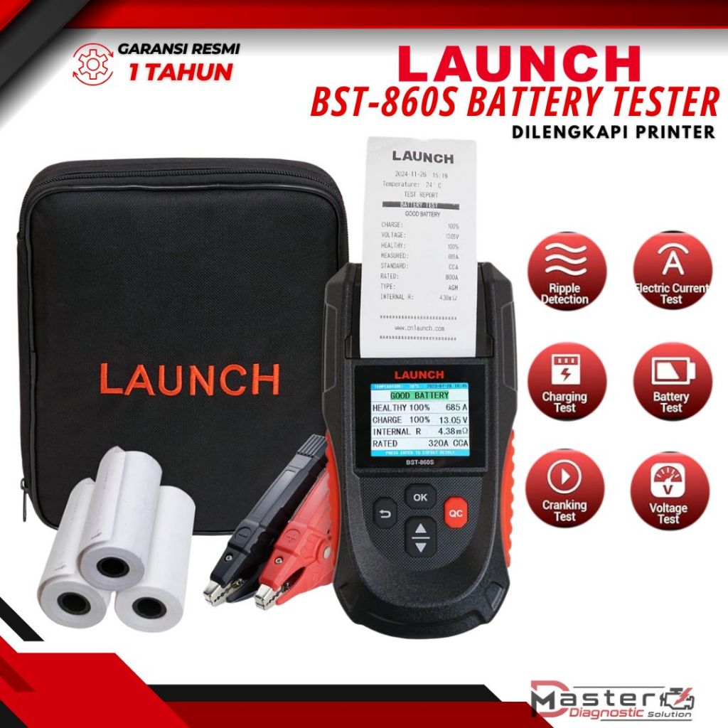 Battery Tester LAUNCH BST-860S With Printer, Alat Tes Aki Mobil Profesional, Tester Aki Canggih