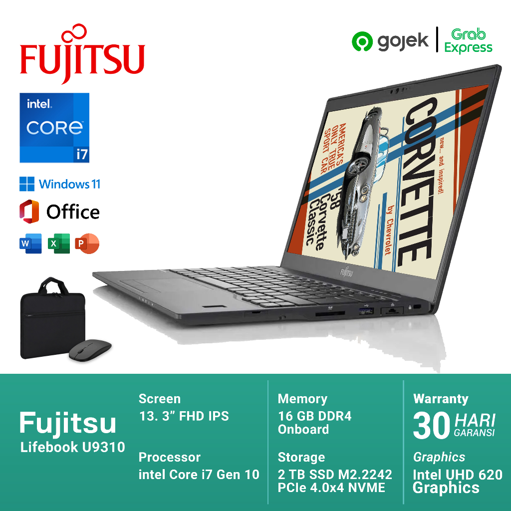 Fujitsu Lifebook U9310 Core i7 Gen 10 RAM 16GB SSD 1TB Ringan Bonus Tas dan Mouse Wireless