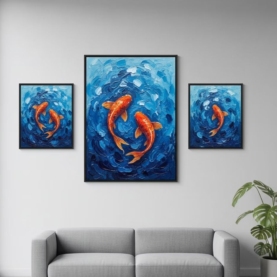 MONCH DESIGN | DEEP OCEAN PALATTE: VIBRANT KOI PROSPERITY WALL ART PRINTED IN MDF (No Frame) | Hand-