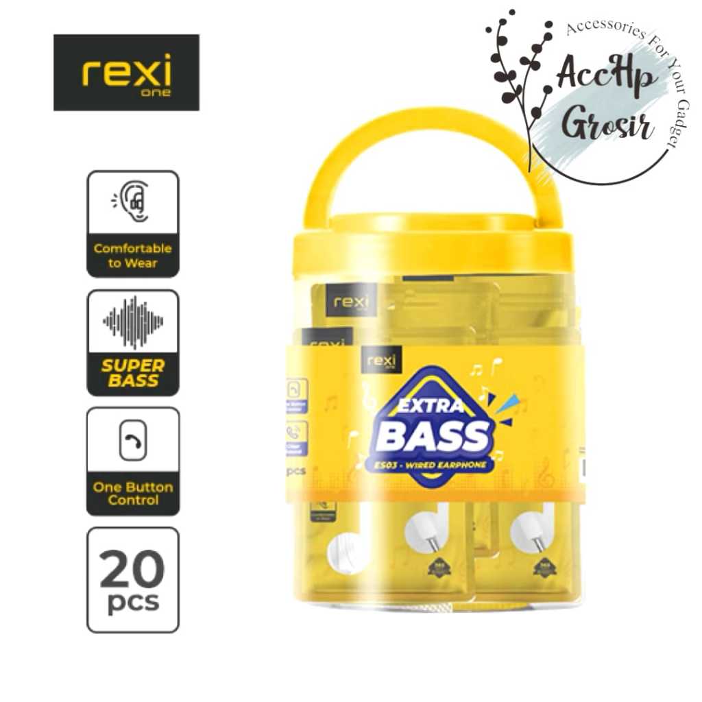 HANSFREE REXI ES03 HEADSET REXI HF EARPHONE WIRED SUPER BASS ES03 REXI ISI 20 PCS TOPLES