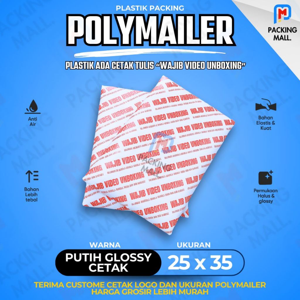 Polymailer Putih termurah / Polymailer Putih 25x35 isi Satu PACK 100 Pcs / Polymailer Glossy / Plast