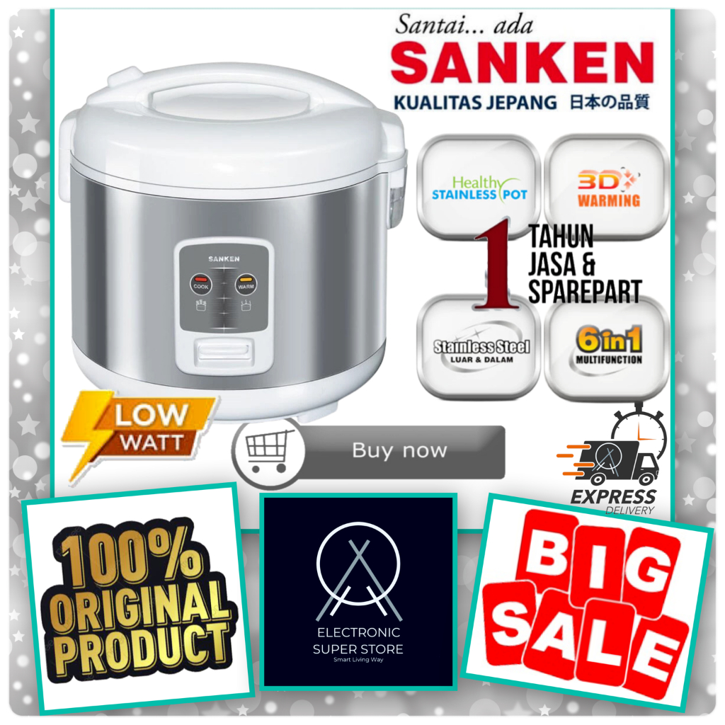 SANKEN RICE COOKER SJ-2200 SJ 2200 SJ2200 STAINLESS STEEL PANCI SANKEN 6IN1 1.8 LITER MAGIC COM SANK