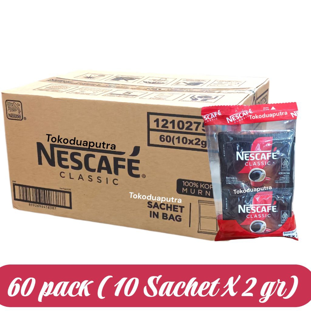Nescafe Classic Sachet Bag 2 Gr ( 60 Pack X 10 Sachet) / Nescafe Classic / Kopi Nescafe Classic Sach