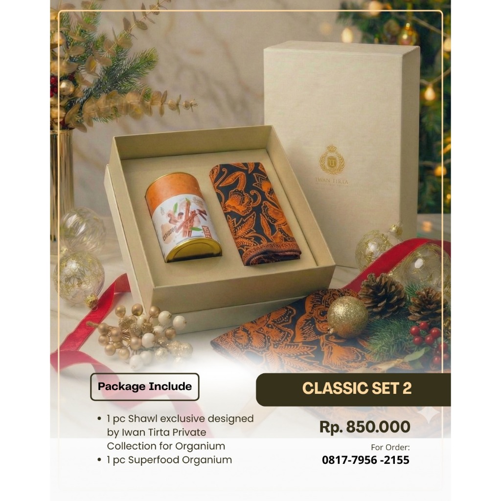 Hampers Iwan Tirta Classic Set 2 - Iwan Tirta Hampers Shawl Batik dan Superfood Organium