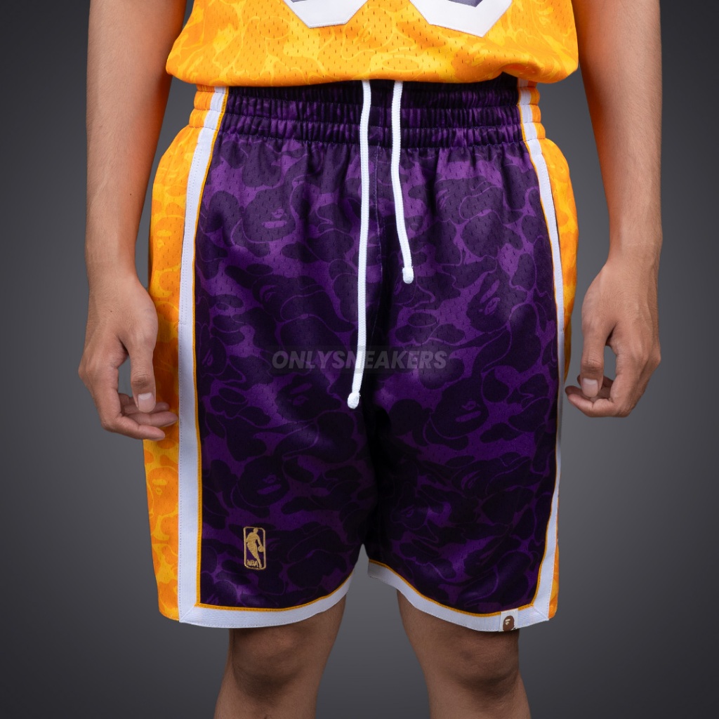 BAPE X MITCHELL NESS LA LAKERS PURPLE SHORTS