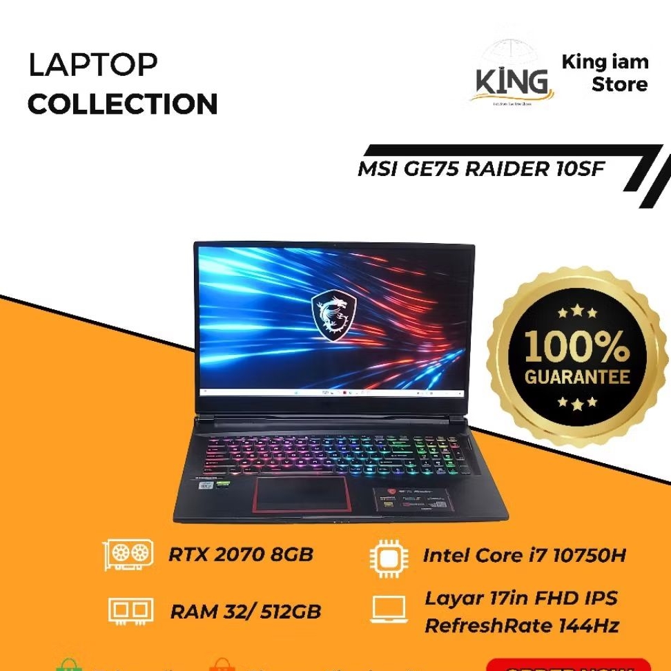 MSI Raider GE75 | i7-10750H | RTX 2070 8GB | RAM 32GB | 17" 144Hz | Laptop Gaming