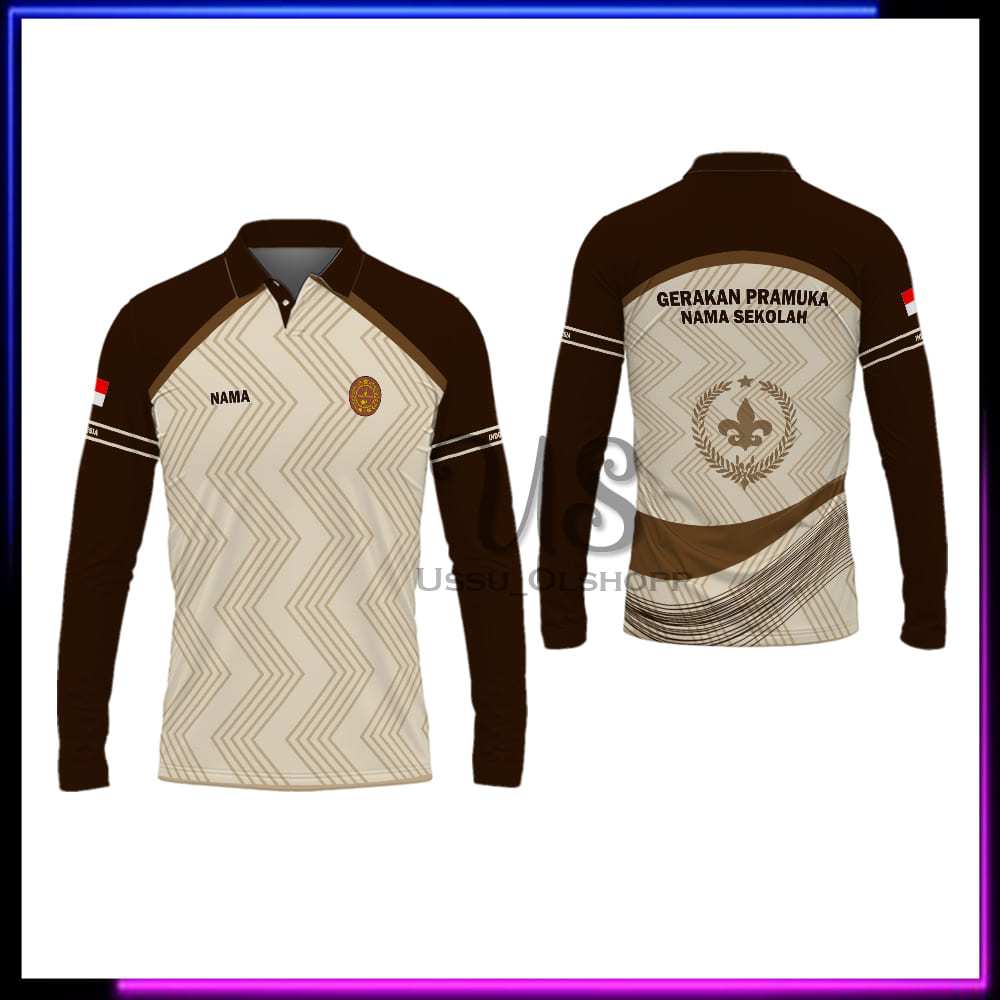 Kaos Polo Pramuka Pria Seragam Pramuka Wanita Lengan Panjang Baju Guru Pembina Pramuka Custom Nama