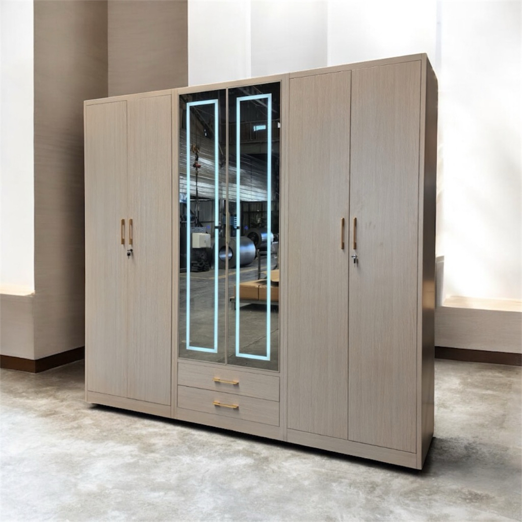 Lemari Baju Pakaian Plat Besi Minimalis LED Swing Karsindo