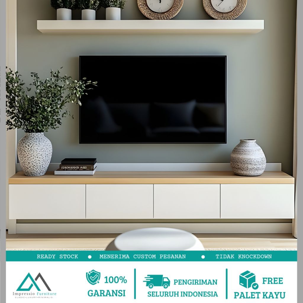 meja tv minimalis / meja tv gantung minimalis / lemari tv dinding putih