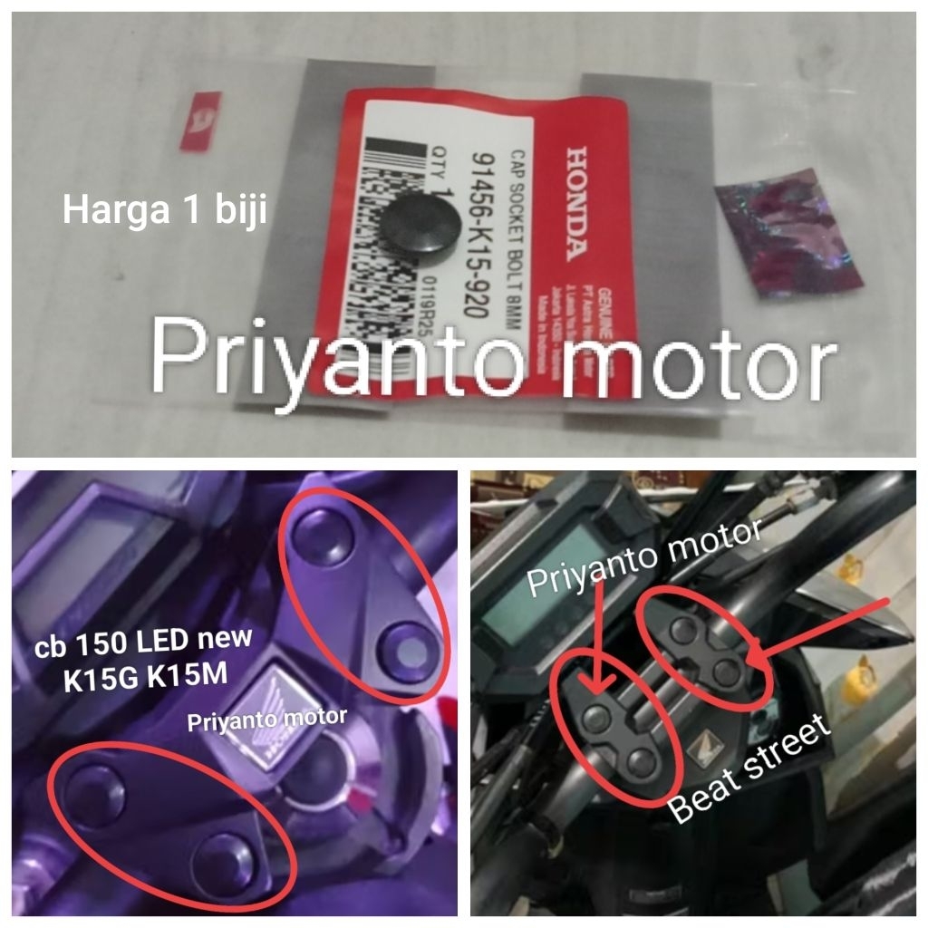 91456-K15-920 cap socket bolt 8mm tutup baut stang beat street cb 150r LED new cbx 150 K15G K15M ori
