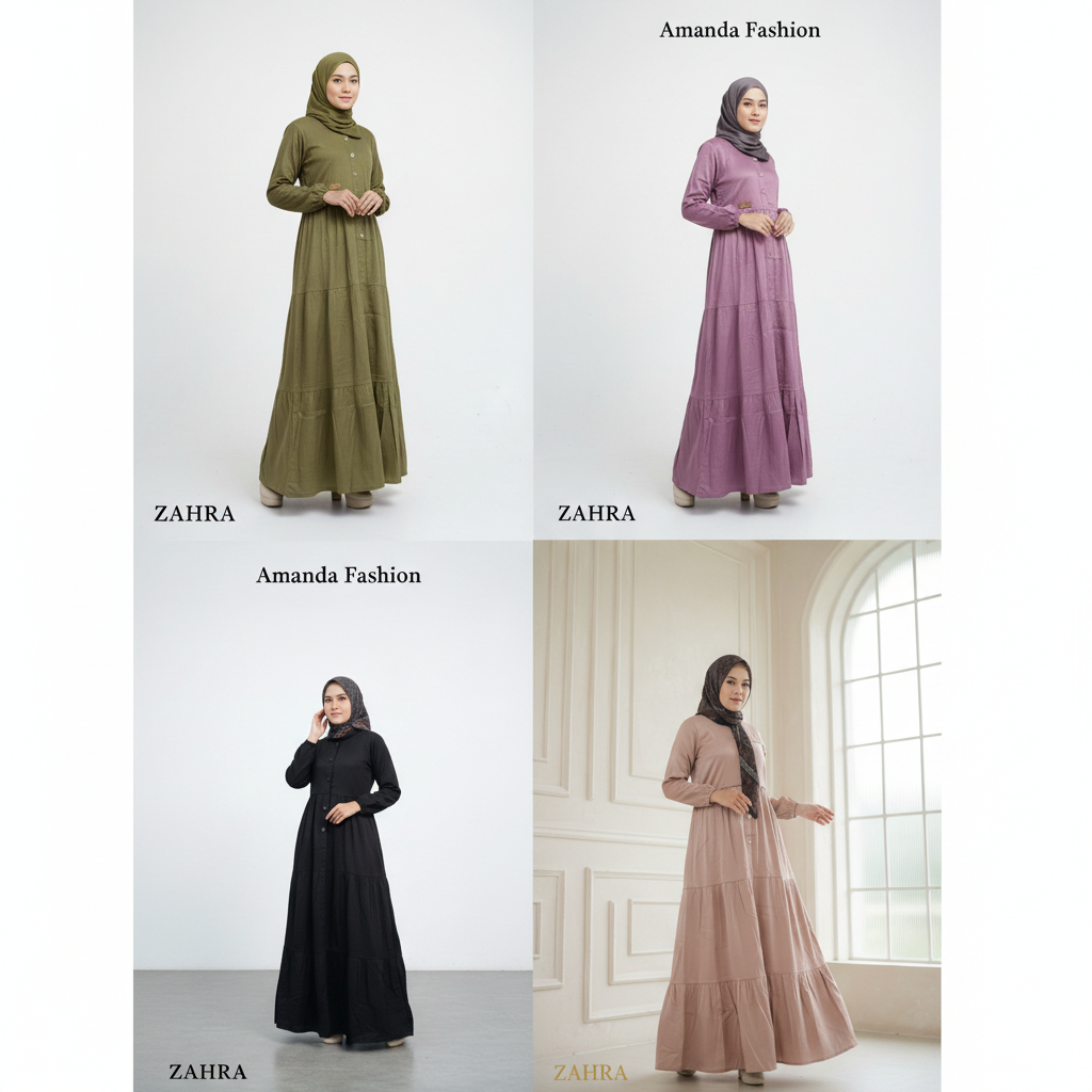 Gamis Amanda Zahra Canda Polos Rayon Twill Premium Busui (Free Pouch, Goodie Bag)