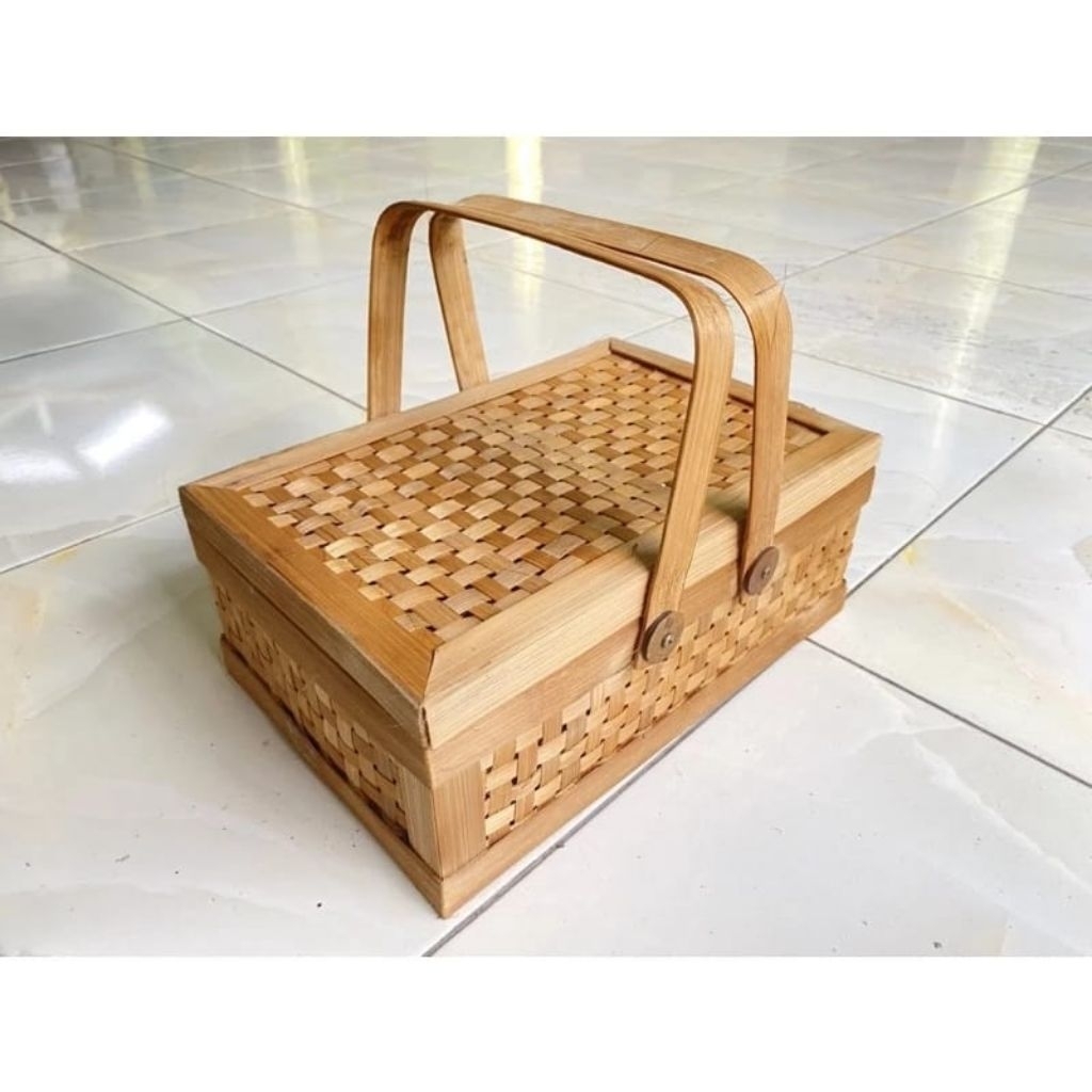 30x20cm | Rantang Bambu Anyaman | Box Anyaman Bambu | Keranjang Kotak Bambu Tangkai