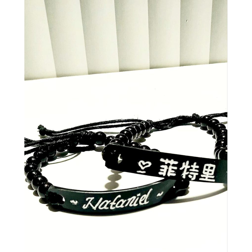 Gelang batu & Akrilik ukir Nama dan tanggal