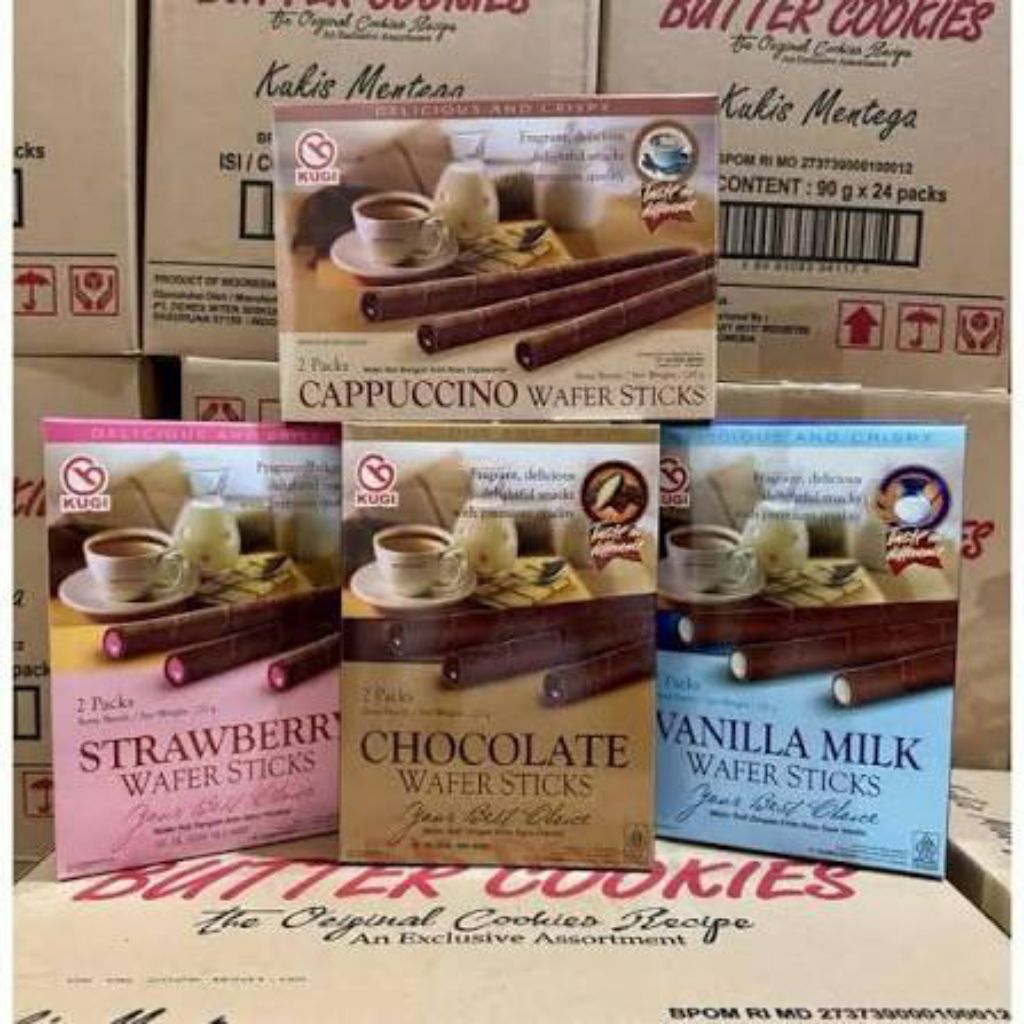 KUGI WAFER STIK COKLAT VANILA CAPPUCINO STRAWBERRY 1 DUS/KARTON ISI 24 PCS 80gr  COCOK UNTUK HAMPERS