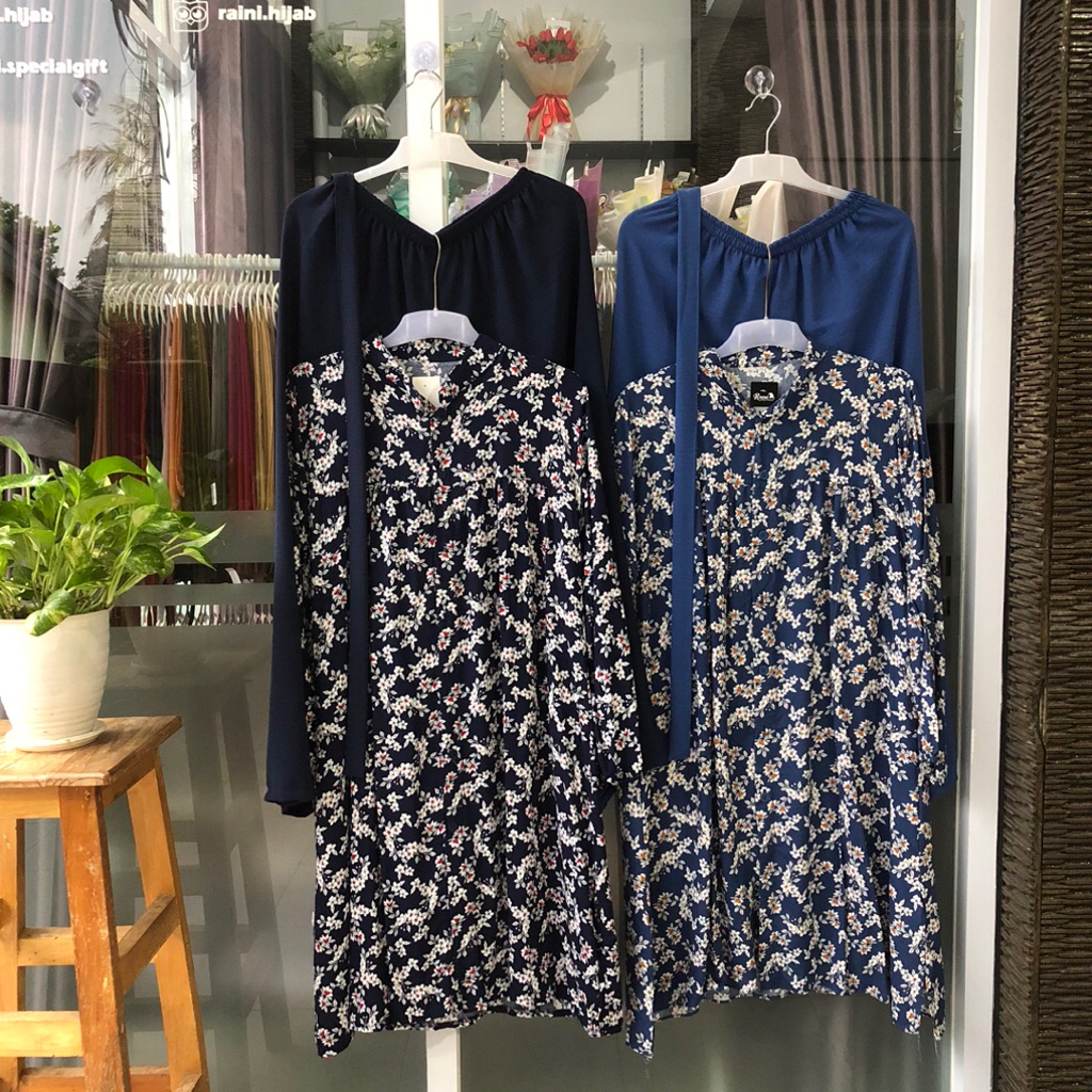 RAINI - Setelan Celana Oneset Tunik Rayon Motif Mix Crinkle by Raini