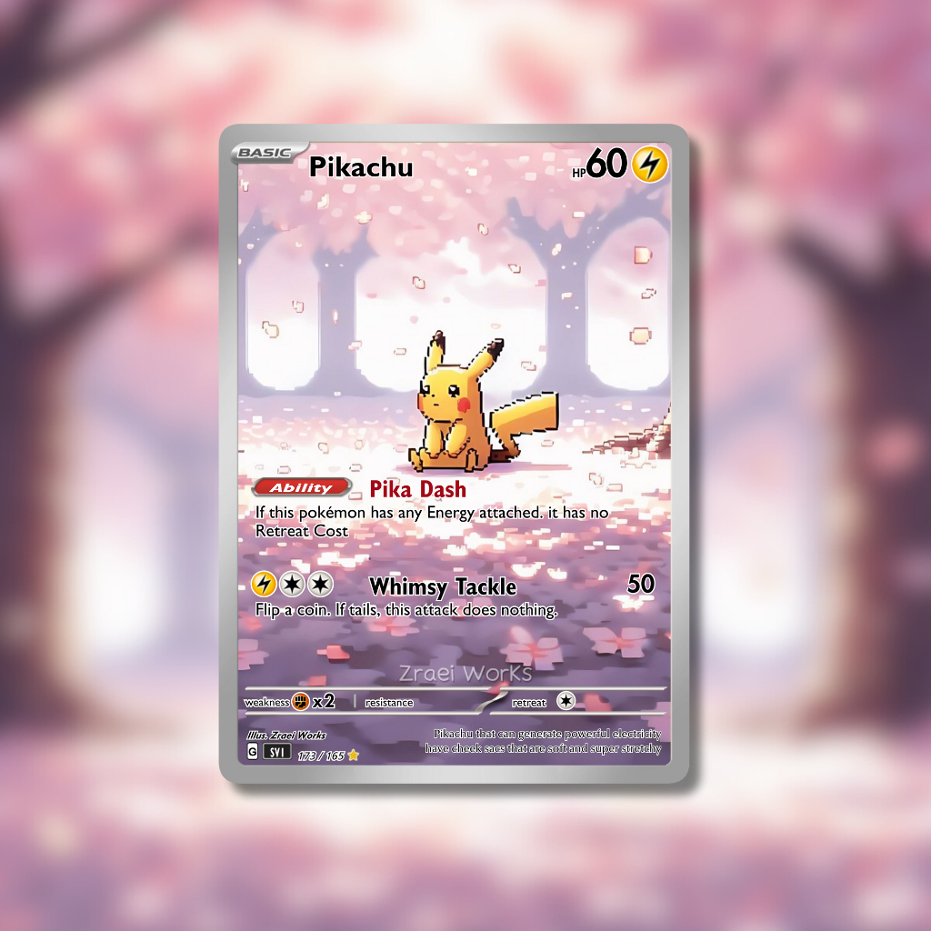 Zraei Works Custom Pokemon Card – Pikachu Sakura | Fan Art Kartu TCG | Kartu Mainan Anak