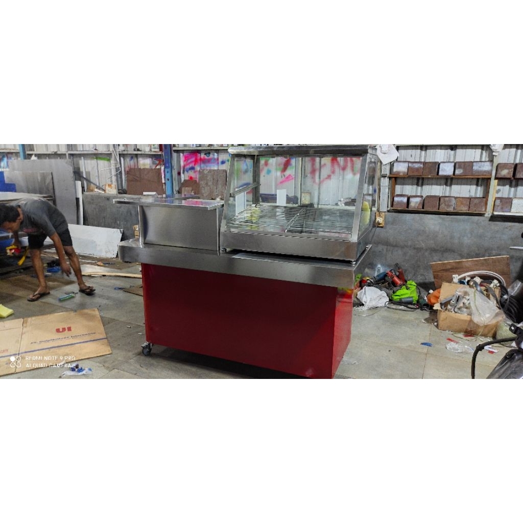 meja bhoot/etalase fried warmer chicken+ meja ukuran 125.cm