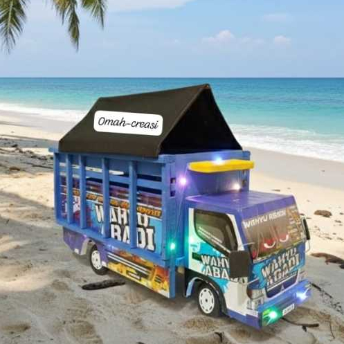 miniatur truk oleng jumbo bahan full kayu pintu belakng bisa dibuka ada lampu dan terpal