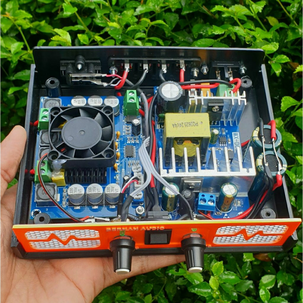 Power miniatur build up 2 channel 120x120 watt class d balap chip 32 pin ori 12-24 volt