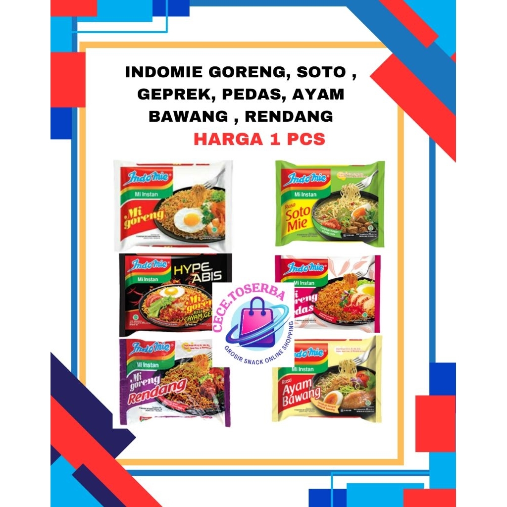INDOMIE GORENG MIE INSTAN RASA PEDAS/ SOTO / AYAM BAWANG / GEPREK / ACEH 80 GR / BIHUNKU GORENG/SOTO