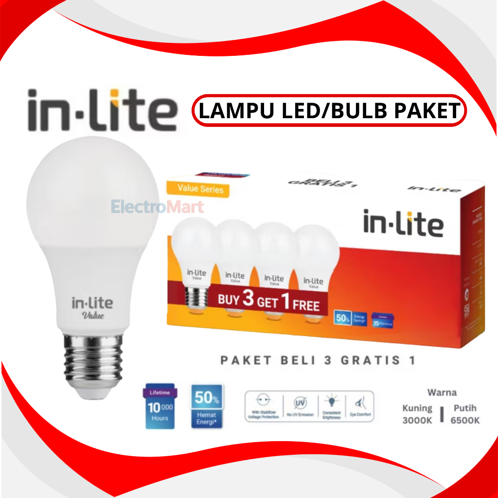 In-Lite Value Series LED Bulb 3 Gratis 1 - Lampu Inlite Led -  Lampu Inlite Bolam LED INLITE murah 5