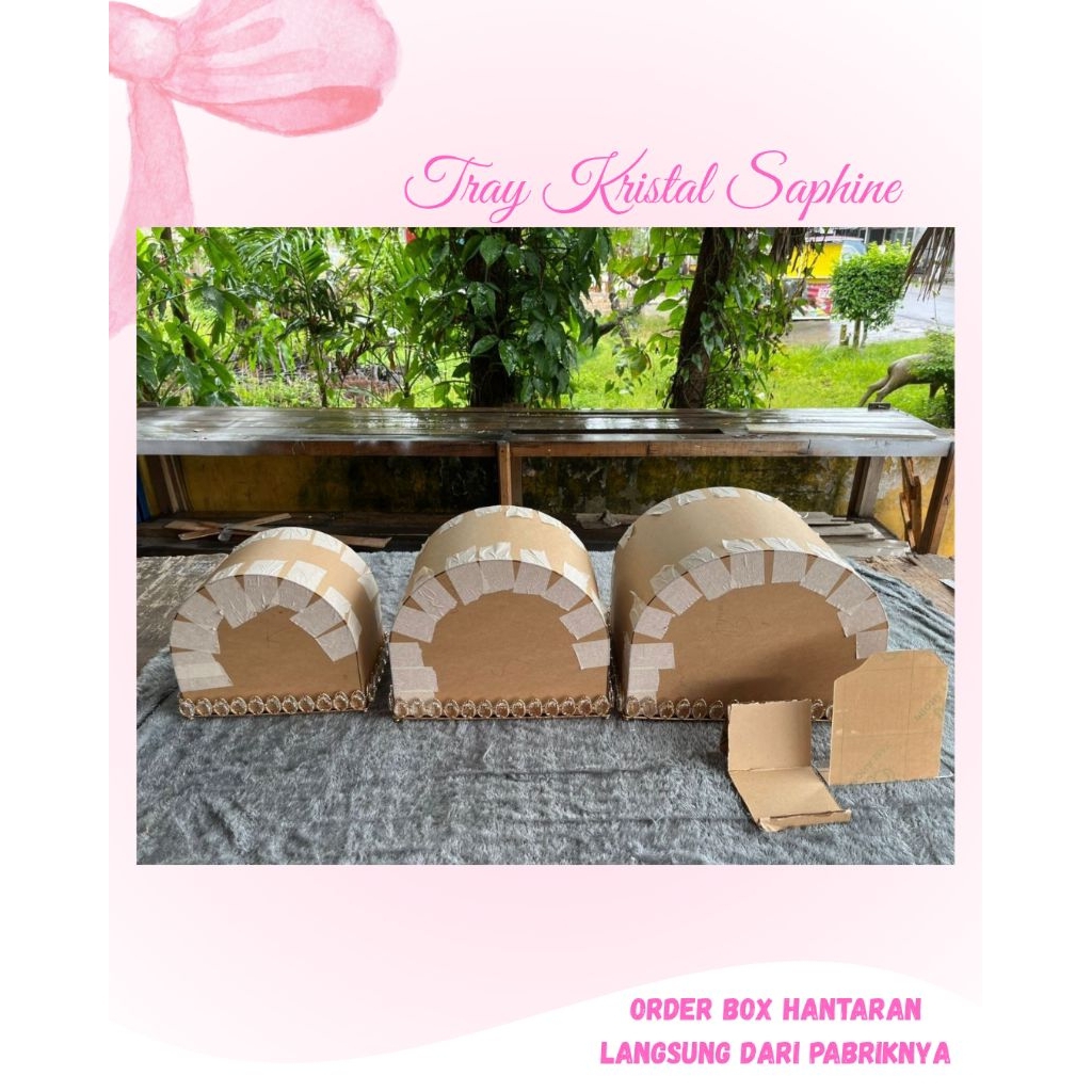 Set-3 kotak hantaran saphire | tray kristal gold | tutup akrilik |bonus packing kayu