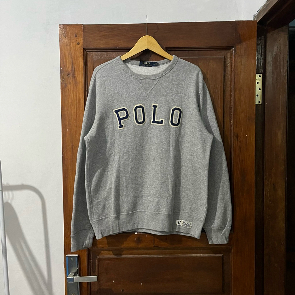 [M-L] Polo Ralph Lauren Fleece Cotton Sweaters Long Sleeve I Grey Logo Blue I Vintage Vtg Retro Keme