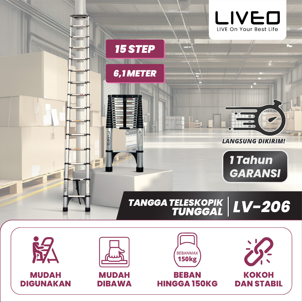 LIVEO Tangga Single Telescopic Liveo LV-206 / Tangga Lipat Alumunium Teleskopik