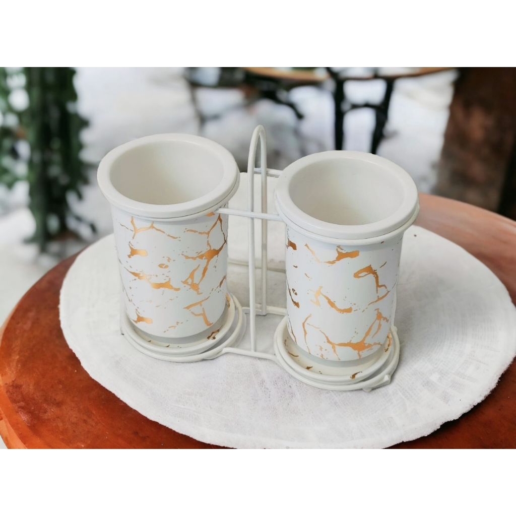 Tempat Sendok Carissa Vicenza Spoon stand porselen BM913 Putih, satu set terdiri dari dua wadah send