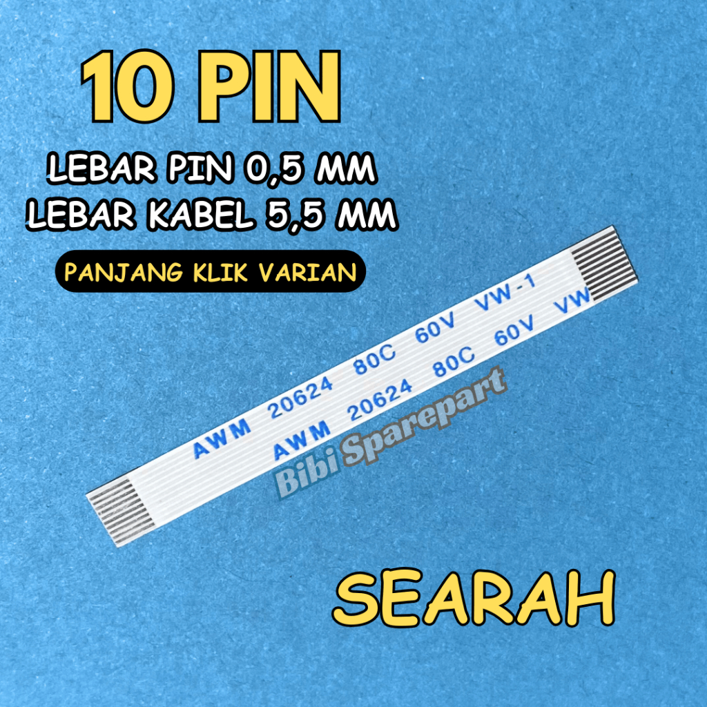 Kabel Fleksibel FPC 10 PIN Pitch 0,5 MM Lebar Kabel 5,5 MM Searah