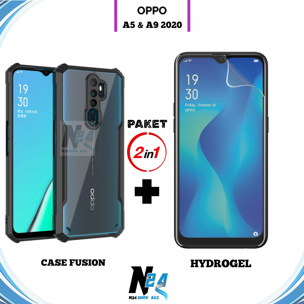 Paket 2IN1 Case Fusion Oppo A5/A9 2020 Anti Gores Hydrogel Spy Clear Anti Minyak Anti Jamur